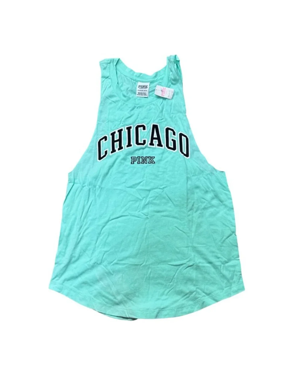 Victoria Secret Pink Chicago Muscle Tank Top XS Mint Green Racerback 100% Cotton - Picture 6 of 8
